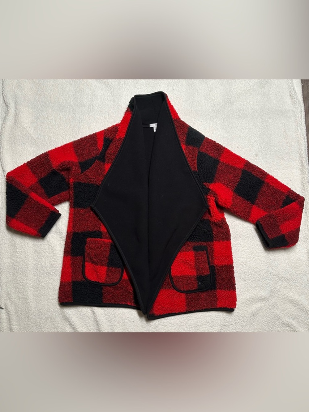 Sonoma Red and Black Buffalo Plaid Teddy Coat